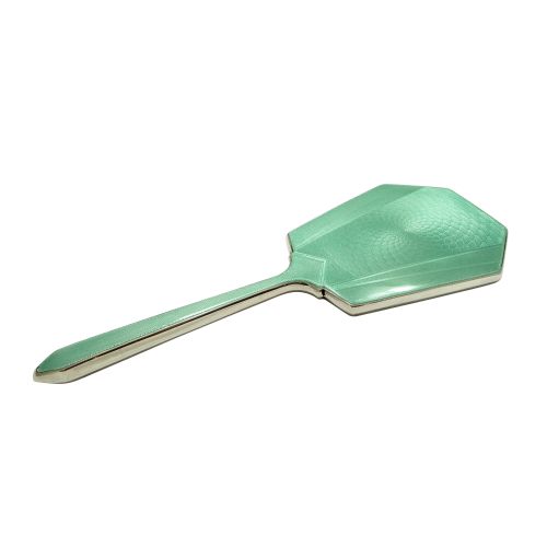 Genuine Vintage Art Deco Sterling Silver & Green Enamel Hand Mirror 1938