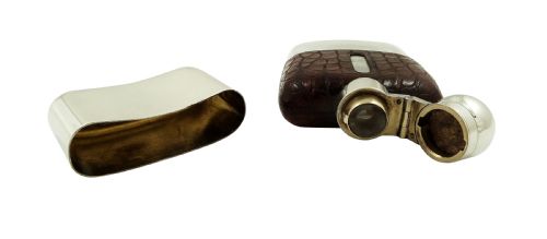 fig 1. Antique Sterling Silver & Crocodile Leather Hip Flask 1924