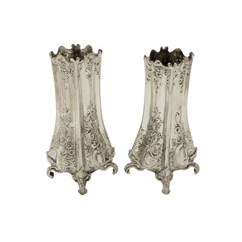 Pair of Antique Victorian Sterling Silver 5 1/2" Vases 1895/1896