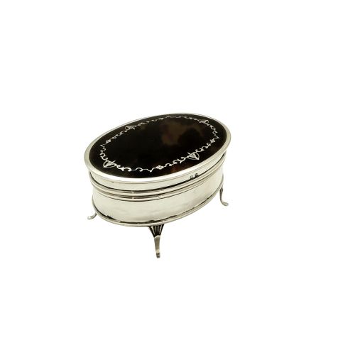 Antique Sterling Silver & Tortoiseshell 3 1/2" Trinket Box 1921