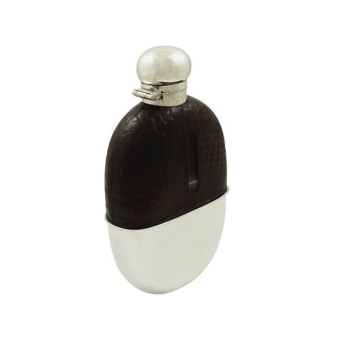 Antique Victorian Silver Plated & Crocodile Hip Flask C1890 Mappin & Webb