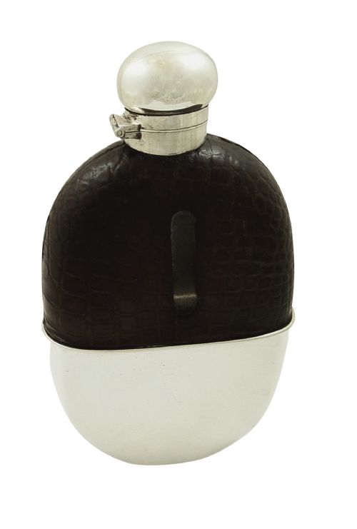fig 1. Antique Victorian Silver Plated & Crocodile Hip Flask c1890 Mappin & Webb