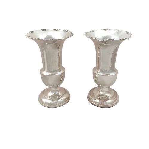 Pair of Antique Edwardian Sterling Silver 7" Vases 1903