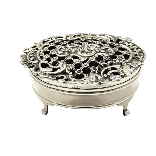 Antique Sterling Silver Pierced Lid Trinket Box 1925