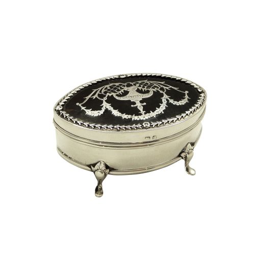 Antique Edwardian Sterling Silver & Tortoiseshell 3" Trinket Box 1910