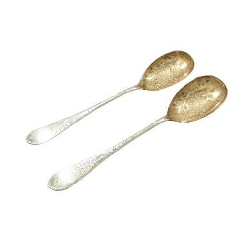 Pair of Antique Victorian Sterling Silver Serving Spoons 1900