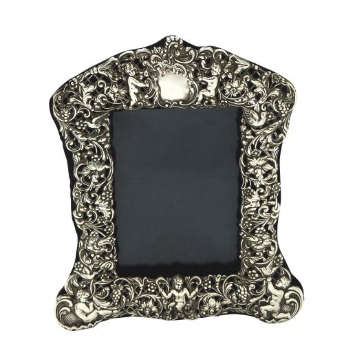 Antique Edwardian Sterling Silver 8" 'Cherubs' Photo Frame 1903
