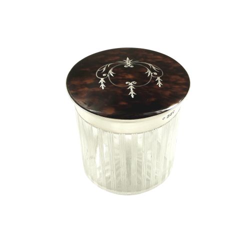 Antique Sterling Silver & Inlaid Tortoiseshell Vanity Jar 1914