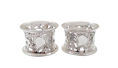 fig 1. Pair of Antique Edwardian Sterling Silver 'Animals' Napkin Rings in Case 1902