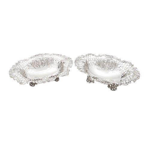 Pair of Antique Victorian Sterling Silver 7 1/2" Dishes 1892 / 1893