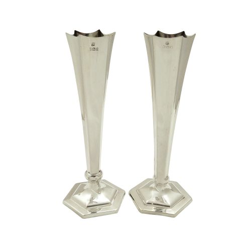 Pair of Antique Sterling Silver 7 1/2" Vases 1924