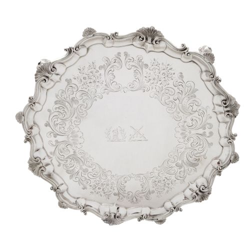 Antique Victorian Sterling Silver 13" Tray / Salver 1850