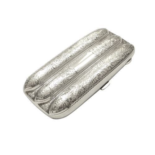 Antique Sterling Silver 3 Tube Cigar Case 1913