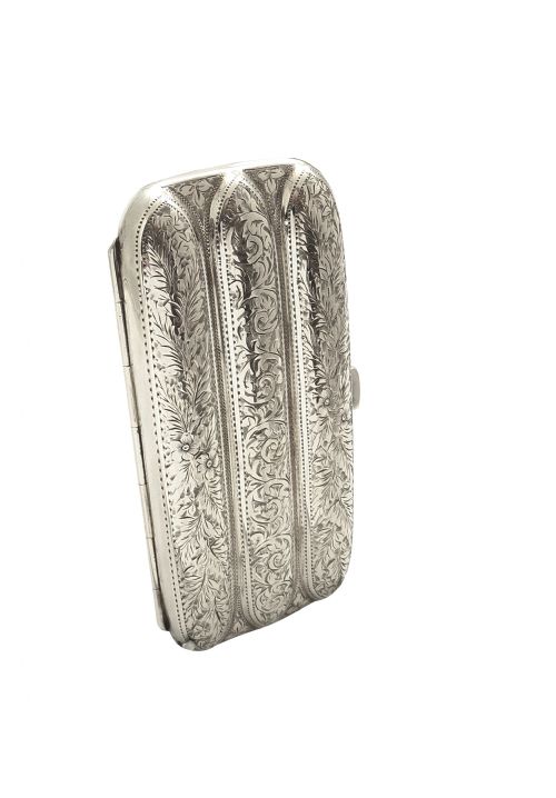 fig 1. Antique Sterling Silver 3 Tube Cigar Case 1913