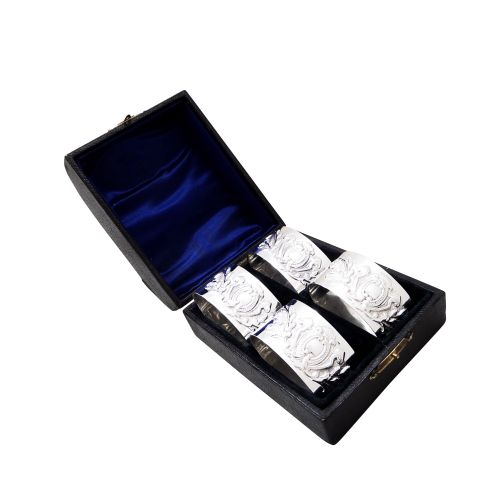Set of 4 Antique Victorian Sterling Silver Napkin Rings in Case 1899