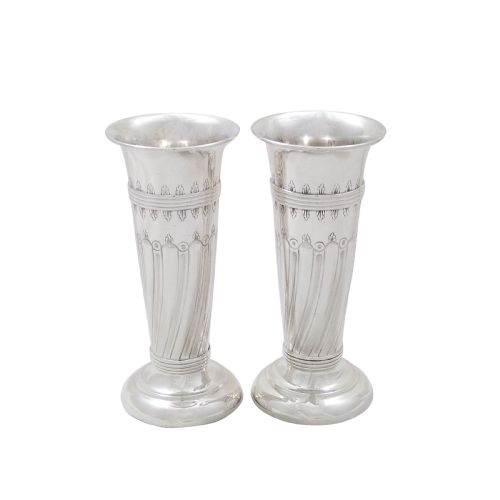 Pair of Antique Edwardian Sterling Silver 4 1/2" Vases 1905