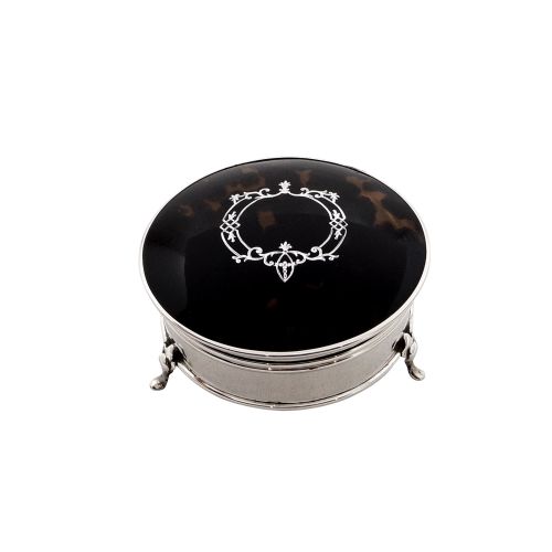 Antique Sterling Silver & Tortoiseshell 3 1/2" Trinket Box 1924