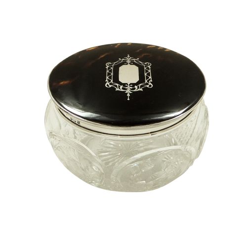 Large Antique Sterling Silver & Tortoiseshell Vanity Jar 1923