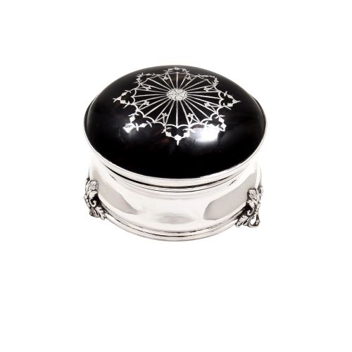 Antique Edwardian Sterling Silver & Tortoiseshell 4 3/4" Trinket Box 1909
