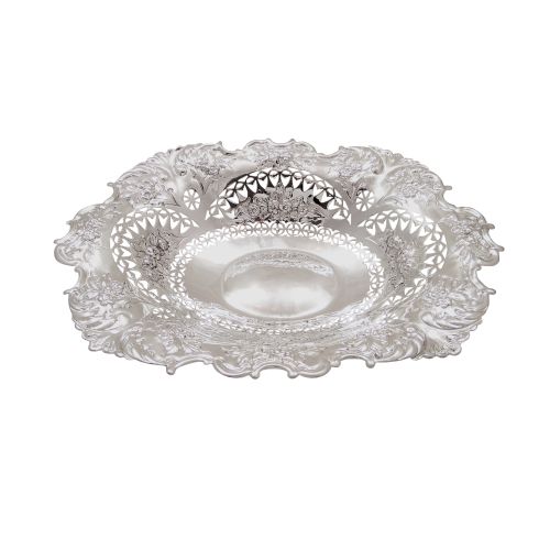 Antique Victorian Sterling Silver 12" X 9" Oval Pierced Dish 1898