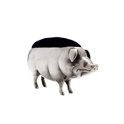 Large Antique Edwardian Sterling Silver Pig Pin Cushion 1920