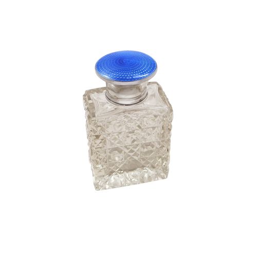 Antique Sterling Silver & Blue Enamel Perfume / Scent Bottle 1926