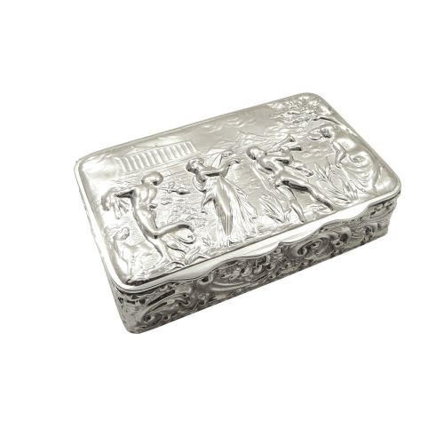 Antique Edwardian Sterling Silver Trinket Box with Scene 1901