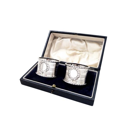 Pair of Antique Sterling Silver Napkin Rings in Case 1912