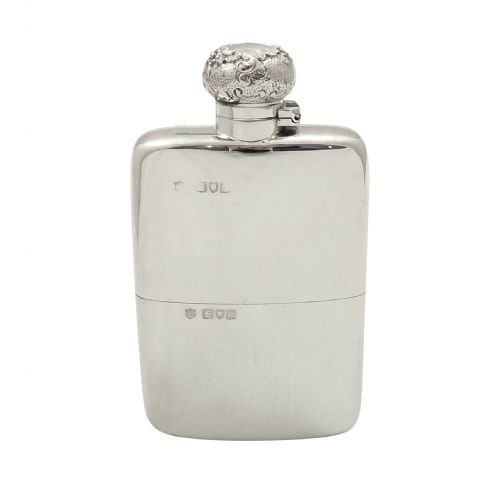 Antique Victorian Sterling Silver 5" Hip Flask with Cup 1900