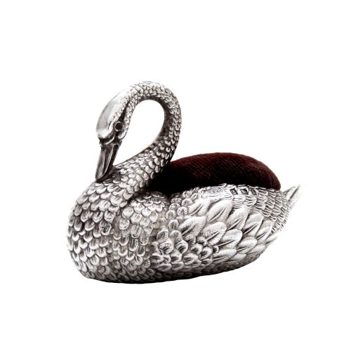 Antique Edwardian Sterling Silver Swan Pin Cushion 1907