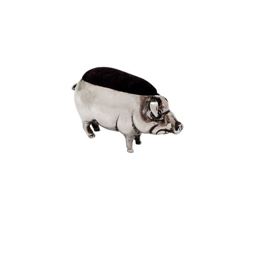 Antique Edwardian Sterling Silver Pig Pin Cushion 1905