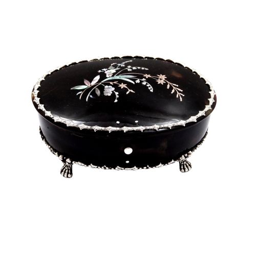 Antique Edwardian Tortoiseshell & Silver Trinket Box 1907