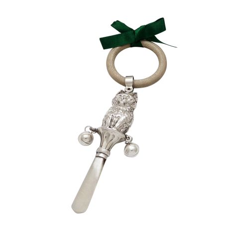 Antique Sterling Silver 'Cat' Baby Rattle 1928