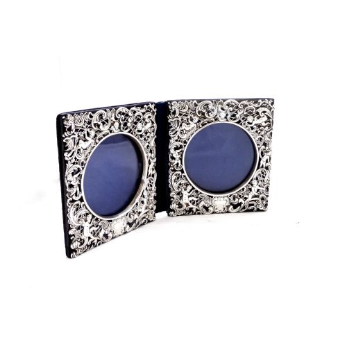 Antique Edwardian Sterling Silver Double Folding Photo Frame 1902