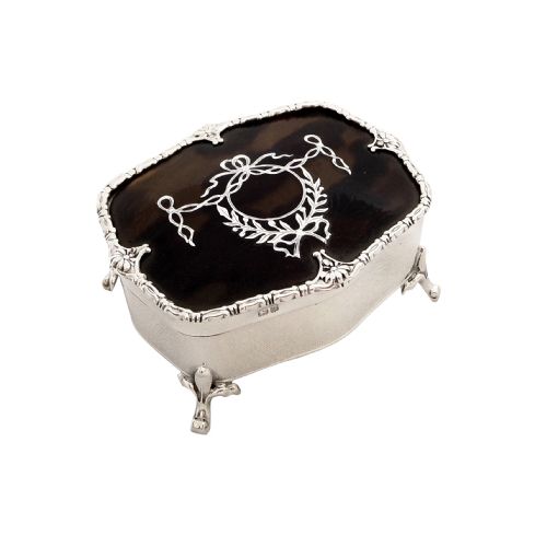 Antique Edwardian Sterling Silver & Tortoiseshell Trinket Box 1909
