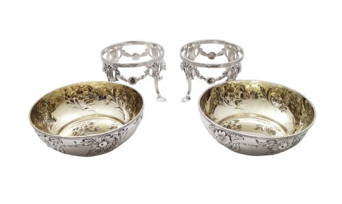 fig 1. Pair of Antique Edwardian Sterling Silver Bowls / Dishes on Stands 1901