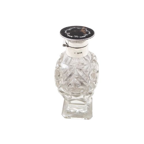 Antique Sterling Silver, Cut Glass & Inlaid Tortoiseshell Perfume Bottle 1912