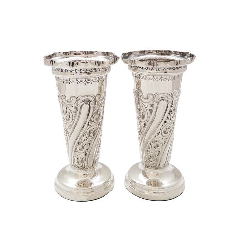 Pair of Antique Victorian Sterling Silver 5 1/2" Vases 1897
