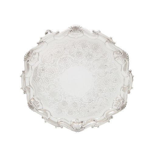 Antique Georgian Sterling Silver 13" Salver / Tray 1748