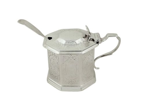 Antique Victorian Sterling Silver Mustard Pot & Spoon 1870