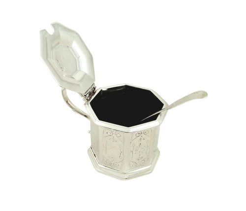 fig 1. Antique Victorian Sterling Silver Mustard Pot & Spoon 1870
