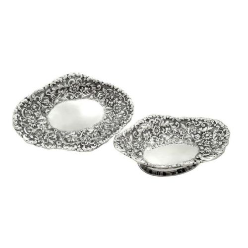 Pair of Antique Victorian Sterling Silver 9" Dishes 1886