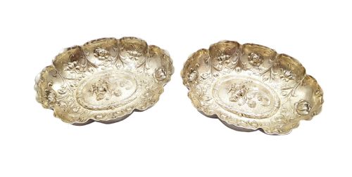 fig 1. Pair of Antique Victorian Sterling Silver Gilt Dishes / Bowls 1893