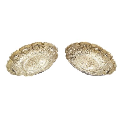 Pair of Antique Victorian Sterling Silver Gilt Dishes / Bowls 1894