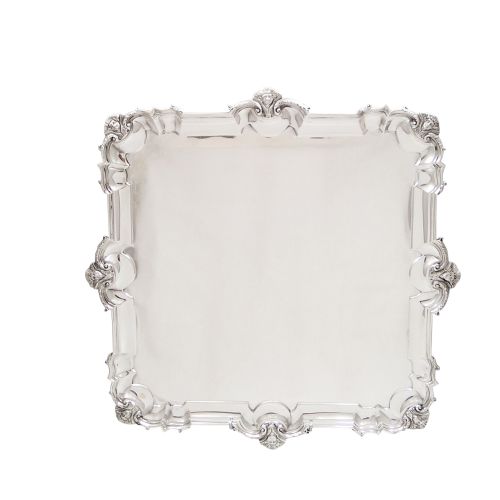 Antique Edwardian Sterling Silver 13 1/2" Square Salver / Tray - Mappin & Webb 1907