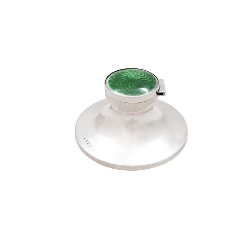 Antique Sterling Silver & Guilloche Enamel Inkwell 1920