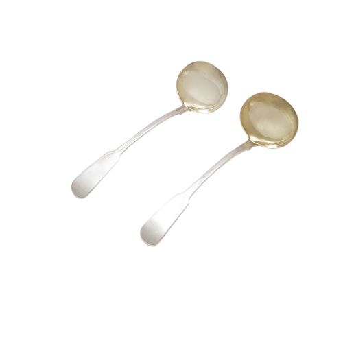 Pair of Antique Irish Early Victorian Sterling Silver Ladles - Dublin 1838
