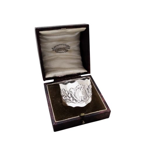 Antique Victorian Sterling Silver Napkin Ring in Case 1898