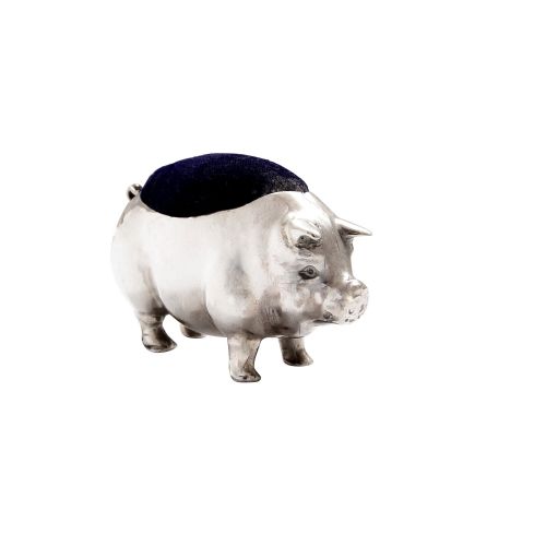 Antique Edwardian Sterling Silver Pig Pin Cushion 1903