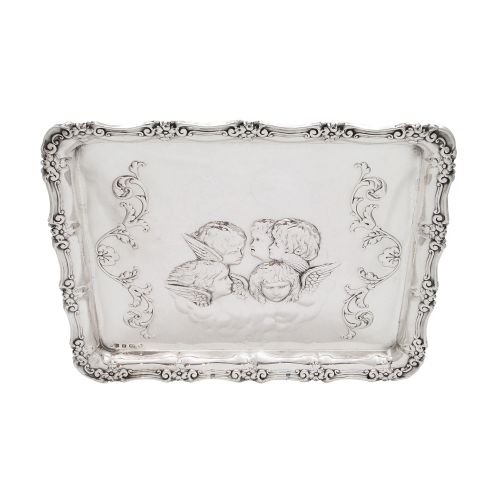 Antique Edwardian Sterling Silver 'Cherubs/angels' Dressing Tray 1908